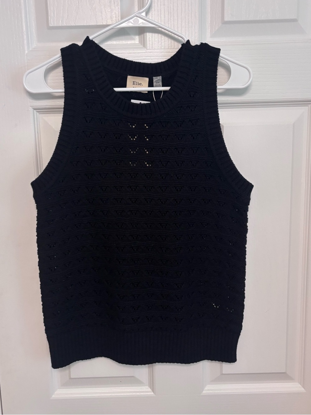 Elie Tahari Black Openwork Knit Tank Top